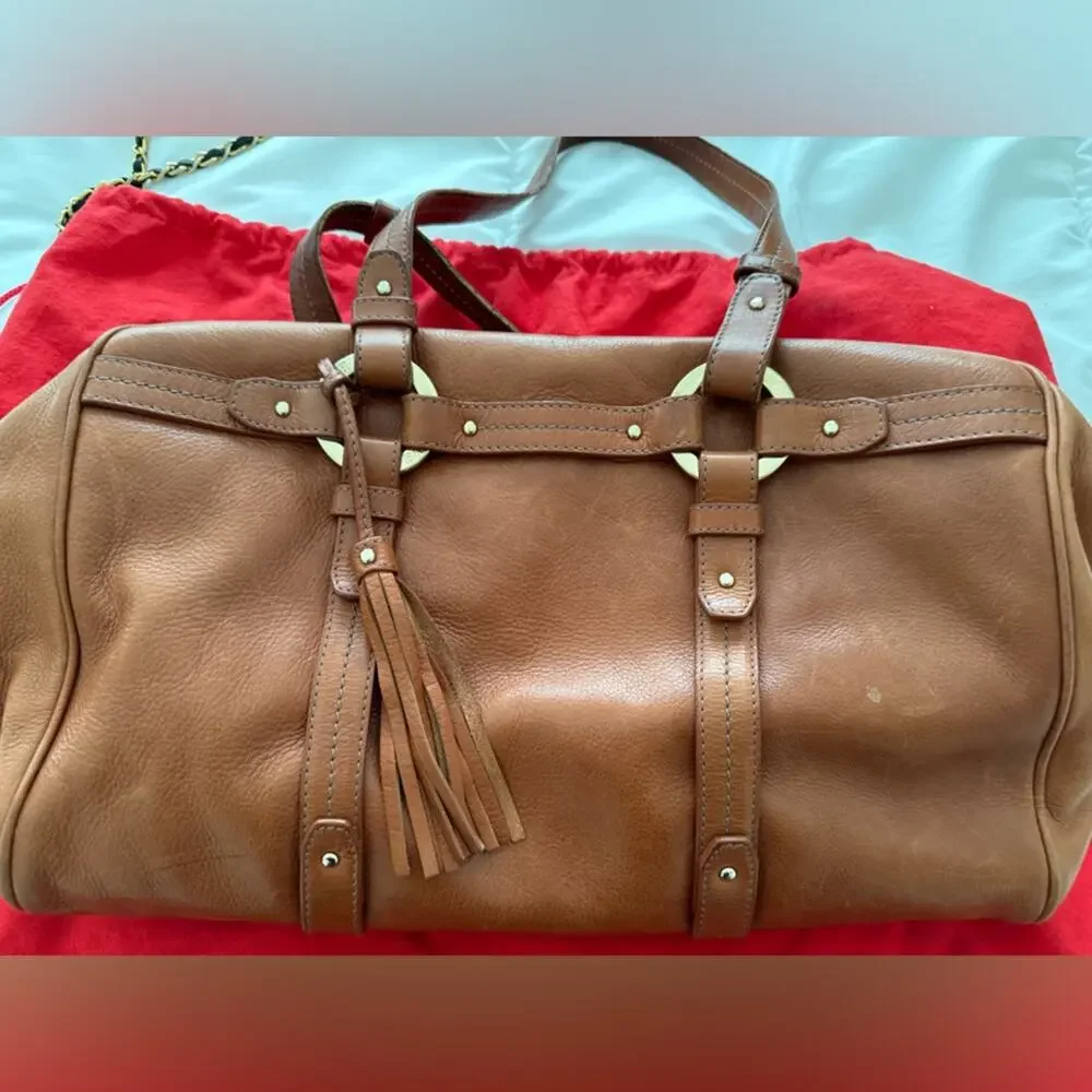 Bally Brown Leather Tote Bag with Tassel & Dust Bag 14x6 Designer Handbag‎